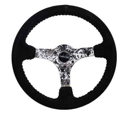 NRG - Reinforced Steering Wheel - Hydro Dipped Digital Camo 3" Deep, 5mm spoke, 350mm Sport Steering Wheel Black Suede w/ Black baseball stitching Steering Wheels - 3 Spokes Suede-RST-036DC-S - RZCrewGarage