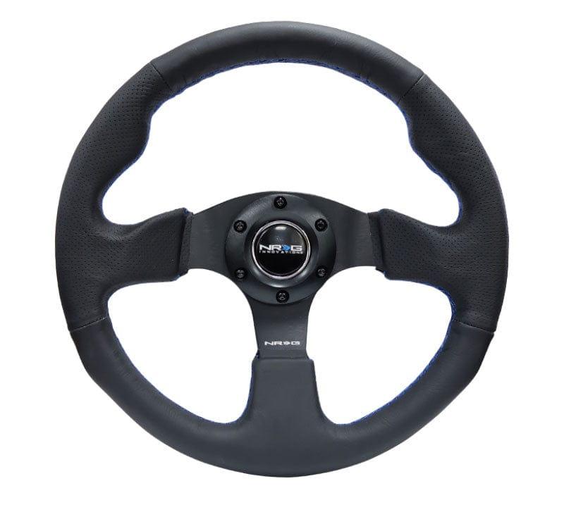 NRG - Reinforced Steering Wheel - Leather  Steering Wheel  320mm w/ BLUE stitch Steering Wheels - 3 Spokes Leather-RST-012R-BL - RZCrewGarage