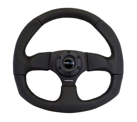 NRG - Reinforced Steering Wheel - Leather Steering Wheel w/ BLACK stitch Steering Wheels - 3 Spokes Leather-RST-009R - RZCrewGarage
