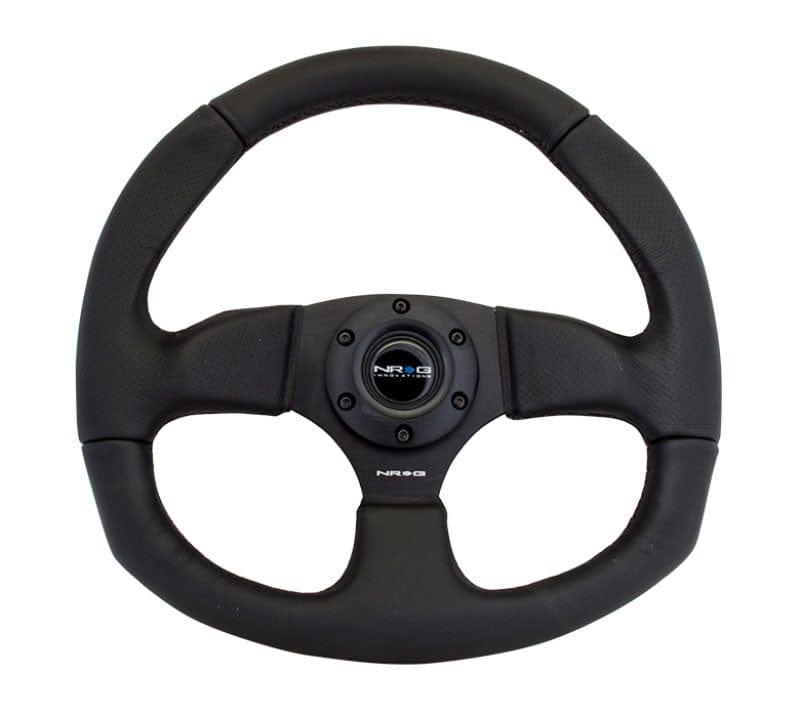 NRG - Reinforced Steering Wheel - Leather Steering Wheel w/ BLACK stitch Steering Wheels - 3 Spokes Leather-RST-009R - RZCrewGarage