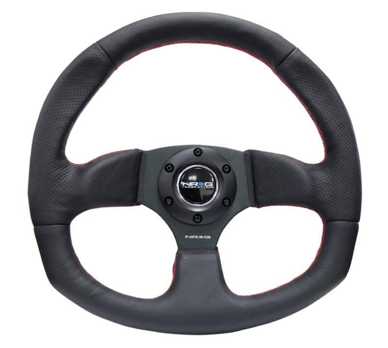 NRG - Reinforced Steering Wheel - Leather Steering Wheel w/ RED stitch Steering Wheels - 3 Spokes Leather-RST-009R-RS - RZCrewGarage