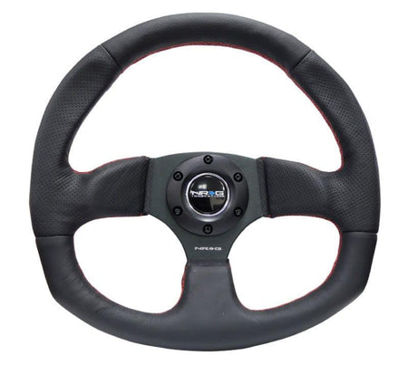 NRG - Reinforced Steering Wheel - Leather Steering Wheel w/ RED stitch Steering Wheels - 3 Spokes Leather-RST-009R-RS - RZCrewGarage