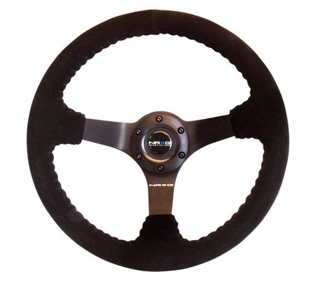 NRG - Reinforced Steering Wheel-Odi signature RACE STYLE - 350mm sport steering wheel (3' deep) black Suede w/ Black baseball stitching - Matte Black spoke Steering Wheels - 3 Spokes Suede-RST-036MB-S - RZCrewGarage