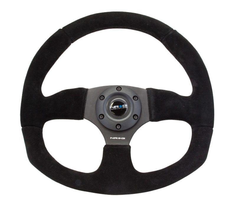 NRG - Reinforced Steering Wheel - Suede Leather Steering Wheel w/ BLACK stitch Steering Wheels - 3 Spokes Suede-RST-009S - RZCrewGarage