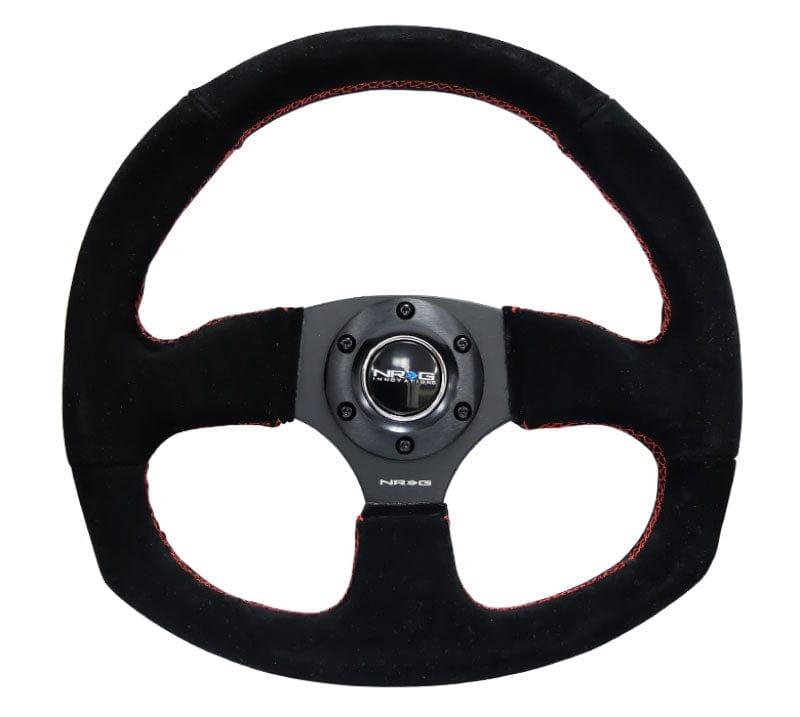 NRG - Reinforced Steering Wheel - Suede Leather Steering Wheel w/ RED stitch Steering Wheels - 3 Spokes Suede-RST-009S-RS - RZCrewGarage