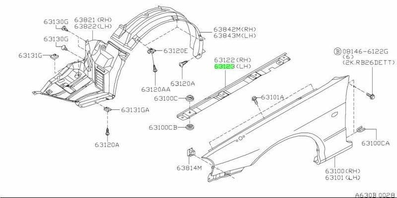 OEM Nissan - Fender Stiffener Bracket, LH  - Nissan - Skyline GT-R BNR34 - Default Title 63121-AA400 - Rzcrew Garage