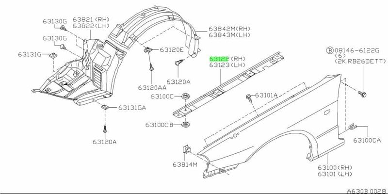 OEM Nissan - Fender Stiffener Bracket, RH - Nissan - Skyline GT-R BNR34 - Default Title 63120-AA400 - Rzcrew Garage
